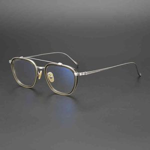 single refined pure handmade Teal gray eye thick frame glasses frame men's and women's wide face