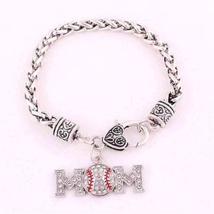 Sliver Antique Plated Multi-Color Studded With Sparkling Crystal MOM BASEBALL Or SOFTBALL Pendent Charm Sports Wheat Bracelet242S