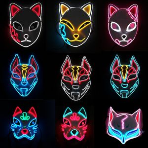 Dämonentöter leuchtende EL-Draht-Maske Kimetsu No Yaiba Charaktere Cosplay Kostümzubehör japanische Anime-Fuchs-Halloween-LED-Maske B0815