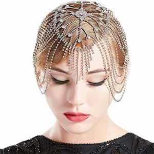 Women Bridal Headpiece Crystal Flapper Cap Hair Piece Gatsby Accessories Girls Party Head Band Piece Jewelry T200522