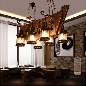 Pendant Lamps Retro Industrial Wind LED Chandelier 6 Head Old Wood Light Country Style Bar Coffee Shop Personality Creative ChandelierPendan