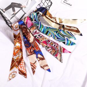 Print Flower Small Scarf For Women Handle Bag Ribbons Brand Fashion Head Long Skinny Scarves Wholesale Headbands