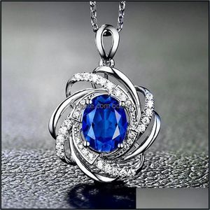 Hänge halsband hängar smycken naturlig blå kristall kvinnlig sterling sliver halsband colgante safir bizuteria pierscionki kvinnor släpper