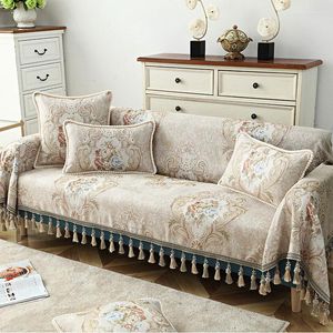 Stol täcker europeisk tät soffa handdukskåp med tofsar 1/2/3/4 sits Jacquard blomma en enda fåtölj chaisonglong soffa som inte är slipchair