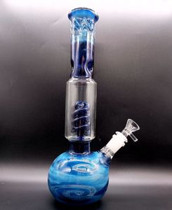 10.5 inch Blue Glass Water Bong Hookahs Hand Paiting Unique Design Spring Pipes Perc with Male 18