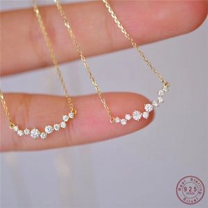 925 Sterling Silver Korean Version Simple Pave Zircon Smile Pendant Clavicle Chain Necklace Women Charm Wedding Jewelry