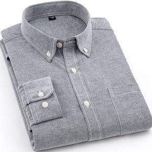 Oxford Mens Long-sleeved Shirts Casual White Red Blue Gray Green Navy Business Men Long Sleeve Slim Button Up 220324