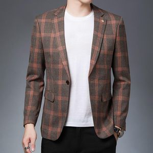 Abiti da uomo Blazer Moda Primavera e autunno Casual Uomo Blazer scozzese Cotton Slim England Suit Blaser Masculino Giacca maschile S-5XLMen's