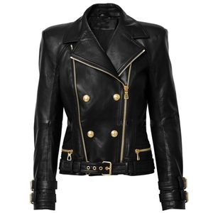 HIGH STREET Designer Jacket Women's Lion Buttons Double Zippers Motorcycle Biker Synthetic Leather Jacket 210923