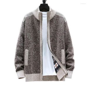 남자 트렌치 코트 남성 패치 워크 스웨터 스웨터 따뜻한 코트 스탠드 칼라 대비 색상 캐주얼 긴 소매 카디건 겨울 재킷 2022 Viol22