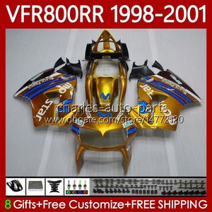 Nadwozie do Hondy Interceptor VFR800R VFR 800RR 800 CC RR 98-01 BODY 128NO.24 VFR800RR 800CC VFR800 98 99 00 01 VFR-800 RR 1998 1999 2000 2001 2001 Zestaw do obróbki MOVISTAR Gold