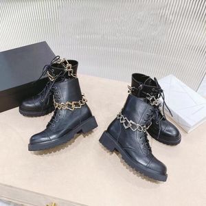 Fashion-Spring Autumn Women Boots Genuine Leather Lace up Platform Chain Shoes Round Toe temperament Fashion Comfortable Booties