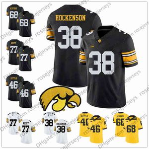 NCAA IOWA HAWKEYES 38 TJ HOCKENSON 68 BRANDON SCHERFF 77 RILEY REIFF 94 Adrian Clayborn 99 Andre Tippett Black White Yellow Football Jersey