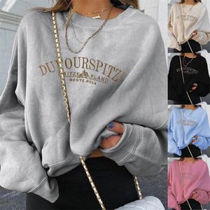 Bluza Dufourspitze Kobiety Bluza z długim rękawem Moda streetwear Autumn Winter Letter Print Pullover Tops 220726