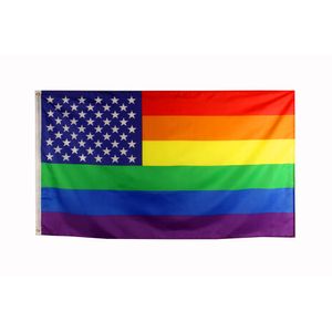 90x150cm LGBT同性愛虹USアメリカンゲイプライドフラグダブルステッチを発送する準備ができている