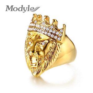 Gold Modyle Color Classic L rostfritt stål Men Punk Hip Hop Ring Cool Lion Head Band Gold Ring Jewelry2610