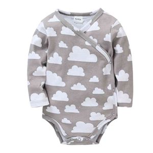 Kavkas Reborn Baby Girl 100% Cotton Infant Body Long Sleeve Cartoon Cloud Printing Grey Monk's Clothes G220521