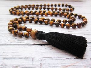 Pendant Necklaces Tiger Eye Necklace Mala Beads Prayer Long Beaded Men Gift Tassel Jewellery Hand Knotted NecklacePendant