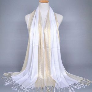 Düz Moda Baskı Eşarp Pırıltılı Tasseller Pamuk Lurex Ekose Stripe Uzun Hijab Müslüman Eşarplar 60X180cm