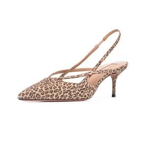 Wholesale leopard print pointed heels for sale - Group buy Dress Shoes Leopard Print Sexy Sandals Women Cross Strap Cm High Heels Summer Pointed Toe Elastic Band Slingback Dress