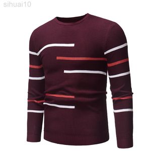 Men Autumn Casual okrągły Sweter w paski w paski dla zaprojektowanych nastolatków duże dzianiny L220801