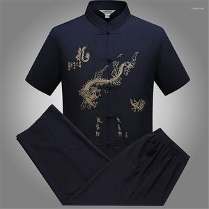Wholesale suit wushu for sale - Group buy Men s Tracksuits Chinese Men Taichi Uniform Suit Dragon Wu Shu Tai Chi Clothing Short Sleeve Shirt Pant Wushu Men s Men sMen s
