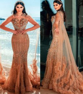 2022 Plus Size Arabic Aso Ebi Gold Luxurious Sparkly Prom Dresses Beaded Crystals Evening Formal Party Second Reception Birthday Engagement Gowns Dress ZJ366