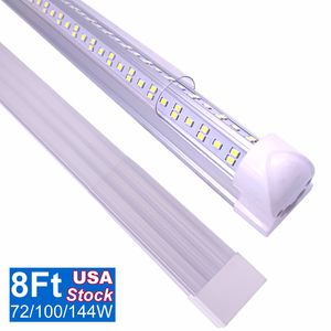 Fixo leve LED de 8FT, luzes de tubos integrados T8, 6500K Whit frio, luminárias de forma vinícias de forma, alta saída CLEAR CLIENTE 72W 100W 144W 7200LM 10000LM 14400LM