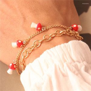 Link Chain Mushroom Armband Bohemian Double Fashion Joker Loose Charm for Women Jewelry Gift Kvinnlig INTE22