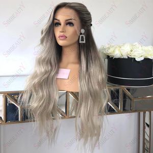 Long Natural Wave Ash Grey Blonde Ombre Human Hair 13X6 Lace Front Wig Glueless Wavy Frontal Wigs Platinum 13x4 Virgin Hair