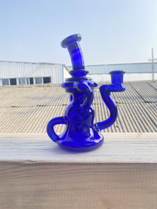 Hookahs,double uptake recycler,dark blue, glass bong factory direct supply to accept personalized custom 14mm glass oil rigs