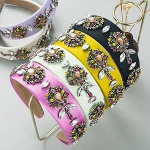 Lyxbarock Retro Pannband Mode Håraccessoarer Damtrend Rhinestone Hårband med bred brättad Hårbåge Huvudbonad Tjej Nyhet