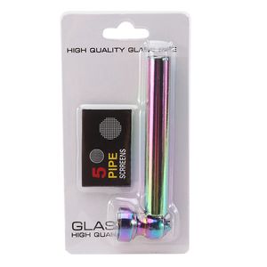 Latest Cool Rainbow Thick Glass Filter Pipes Dry Herb Tobacco Removable Metal Silver Screen Bowl Innovative Design Mini Smoking Cigarette Holder DHL