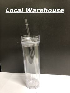 Lokalt lager 16oz akryltumblers med lockSstraws Rensa dubbla väggisolerade vattenflaskor Plastsport Dricka koppar 6 Färgmjölk Muggar A12