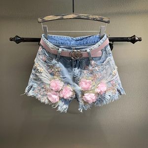 Shorts femininos bordados pesados ​​frisados ​​jean mulheres retas cintura alta sexy menina pantalones cortes de mujer mulheres shortswomen's