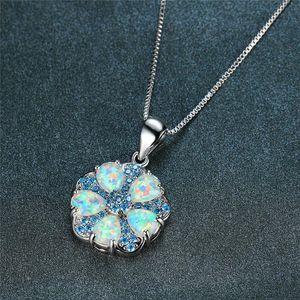 Hänge halsband söta kvinnliga vita opal halsband charm blå kristall för kvinnor boho silver färg blommor bröllop halsbaserad
