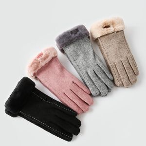 Fünf Finger Handschuhe Frauen Warme Mode Fäustlinge Winter Weibliche Wolle Plüsch Samt Verdickung Volle Finger Outdoor Sport Bildschirm