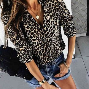 Fashion Work Women Long Sleeve Leopard Blouse Ladies Office V Neck Print Chiffon Shirt Party Top Dames Blusas Elegante Plus Size 210326