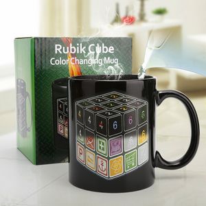 Cerámica creativa Rubik cubo mágico mañana taza de café té leche caliente frío calor sensible al cambio de color taza taza de regalo caja de regalo embalaje