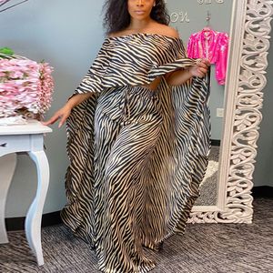 Summer Pants Set for African Ladies Printed Loose Batwing Sleeve Tops Long Trousers Fashion Evening Night Party Matching Set 220511