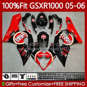 OEM Bodys Kit för SUZUKI GSX-R1000 GSXR 1000 CC K5 05-06 Bodywork 122NO.126 1000cc GSXR-1000 GSXR1000 05 06 GSX R1000 2005 2006 Injektionsform Moto Fairing Lucky Red Blk