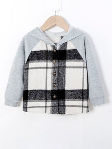 Maluch Chłopcy Plaid Raglan Rękaw Płaszcz Z Kapturem Ona