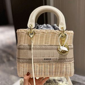 Straw String Handbags Plain Beach Bags Embroidery Crossbody Bags Canvas Patchwork Letter Hardware Pendant Detachable Thin Strap Double Belt Handle High Quality