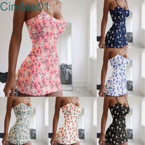 Vestidos de moda feminina Vestidos apertados Floral impresso Sexy Sling Skirt Casual Mini Strap Sleeseless Backless Dress S-5xl