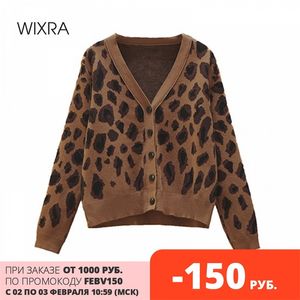 Wixra 2021 Ny tröja Autumn Leopard Cardigan Women Casual Loose Female Knited Open Stitch Jumpers Street Wear 210204