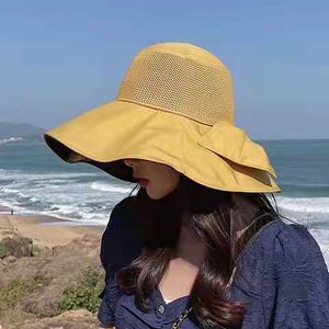 Шляпа Новая солнцезащитная крем для женского летнего черного клейка с высокой шляпой с большим краем антильтрафиолетовой пляжной шляпы на открытом воздухе
