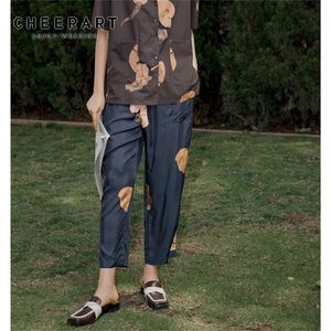 Cheerart Ukiyoe Hannya Print Blue Pants Summer Summer Prouts Women Up Draphstring Pants Anklelength Pants Reshetic Respons 201113