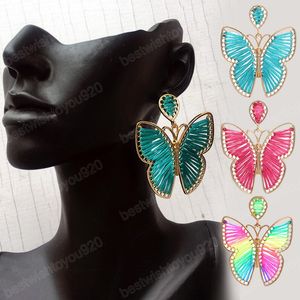 Мода металлическая бабочка серьги для женщин девочки Симпатичное заявление свисает с серьгами красочные блестящие украшения
