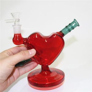 6inch Heart Shape hookahs glass bong pink color dab oil rigs bubbler mini glass water pipes with 14mm slide bowl piece quartz nails