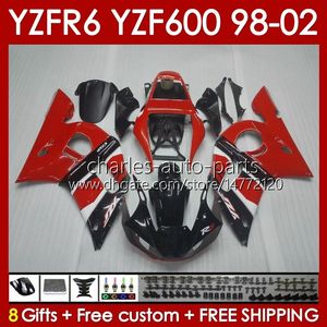 Kroppsram för Yamaha YZF-600 YZF R6 R 6 600cc YZFR6 1998 1999 00 01 02 BOODYWORK 145NO.4 YZF 600 CC COWLING YZF-R6 98-02 YZF600 98 99 2000 2001 2002 FAIRING KIT RÖD BLK